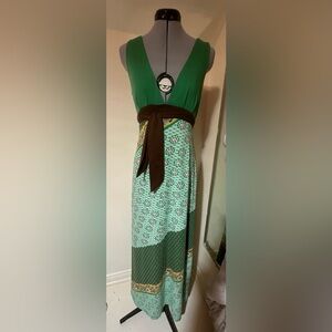 Apricot Green Maxi Dress Viscose Empire Waist Sleeveless Boho Dress Small